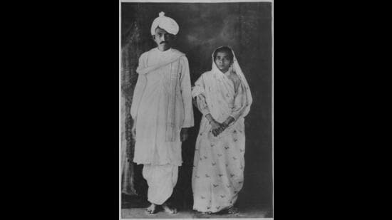 A young MK Gandhi and Kasturba. He too was compelled to go through a purification ceremony after he returned from England as he had crossed the “kala paani” (HT Photo)