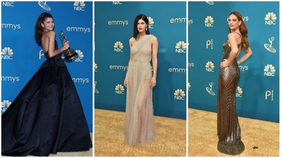 The 74th Emmy Awards at the Microsoft Theater in Los Angeles, California, on September 12. After a virtual ceremony in 2020 and a scaled-back show last year, gowns and tuxedos were de rigueur at the Microsoft Theater in downtown Los Angeles, where the glitterati arrived in bright sunshine. Here are the best dressed celebs from the star stuudent event.(AFP)
