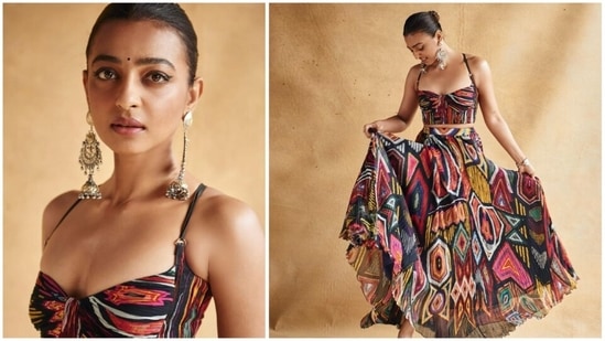 One of the most talented and versatile actors in the Indian film fraternity, Radhika Apte, is back with another film, Vikram Vedha. She has lately been occupied with the promotion of the film along with her co-star Hrithik Roshan. Recently, she attended a promotional event for the film donning a boho-chic printed skirt set.(Instagram/@radhikaofficial)