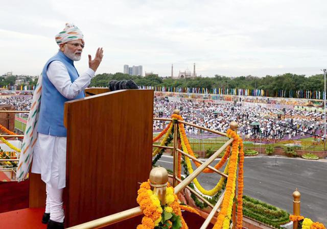 Prime Minister Narendra Modi addressing the nation on August 15 from the ramparts of Red Fort in New Delhi. (ANI)
