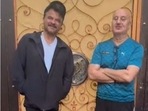 Anil Kapoor and Anupam Kher outside Yash Chopra's home in Mumbai.