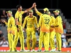 Australian paceman Mitchell Starc (2nd L) celebrates with Australian teammates(AFP) Australian paceman Mitchell Starc (2nd L) celebrates with Australian teammates(AFP)