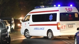 Armenia-Azerbaijan Conflict: An ambulance moves on a street near a military hospital in Yerevan.