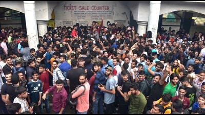 Fans gathered at the IS Bindra PCA Stadium for student block tickets for the India vs Australia T20 on Wednesday. (Keshav Singh/HT)