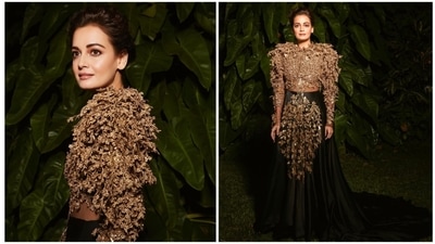 Dia Mirza, who often promotes brands that empower craftsmen from across the country donned a 3D hand embroidered tree of life gown from designer Rahul Mishra's clothing sustainable couture for a photoshoot. (Instagram/@diamirza) Dia Mirza, who often promotes brands that empower craftsmen from across the country donned a 3D hand embroidered tree of life gown from designer Rahul Mishra's clothing sustainable couture for a photoshoot. (Instagram/@diamirza)