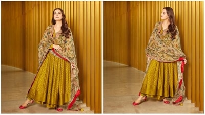 Dia Mirza has been following sustainable fashion for quite some time now. She has extended her support to clothing made by Indian artistries by ditching fancy clothes from luxury international clothing lines and wearing handcrafted products. She has often expressed her love for traditional attires, especially the handwoven ones through her Instagram post. Once again, appreciating their talent and work, the Rehnaa Hai Terre Dil Mein actor shared some gorgeous photos of herself in a mustard yellow kalamkari anarkali suit. (Instagram/@diamirza) Dia Mirza has been following sustainable fashion for quite some time now. She has extended her support to clothing made by Indian artistries by ditching fancy clothes from luxury international clothing lines and wearing handcrafted products. She has often expressed her love for traditional attires, especially the handwoven ones through her Instagram post. Once again, appreciating their talent and work, the Rehnaa Hai Terre Dil Mein actor shared some gorgeous photos of herself in a mustard yellow kalamkari anarkali suit. (Instagram/@diamirza)