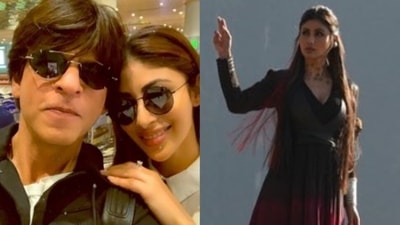 Mouni Roy and Shah Rukh featured in Brahmastra. Mouni Roy and Shah Rukh featured in Brahmastra.