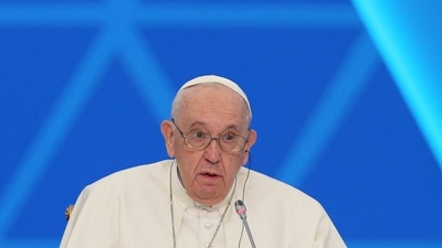 Pope Francis speaks at the plenary session of the VII Congress of the Leaders of World and Traditional Religions in Nur-Sultan, Kazakhstan. (Reuters)