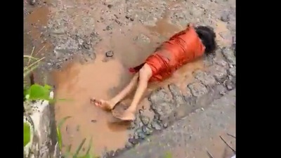 Dressed up in saffron-colour attire, the visuals of him performing the ritual on the ground have gone viral on social media.