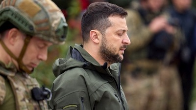 Russia-Ukraine War: Ukrainian president Volodymyr Zelensky taking part in the state's flag raising ceremony in the de-occupied city of Izyum, Kharkiv region. (AFP)