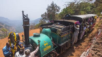 Mumbai, India - April 18, 2018: On the occasion of World Heritage Day Central Railway runs(Ceremonial) Matheran toy train with Steam locomotive from Aman Lodge to Matheran in Mumbai, India, on Wednesday, April 18, 2018. (Photo by Pratik Chorge/Hindustan Times) (Pratik Chorge/HT Photo) Mumbai, India - April 18, 2018: On the occasion of World Heritage Day Central Railway runs(Ceremonial) Matheran toy train with Steam locomotive from Aman Lodge to Matheran in Mumbai, India, on Wednesday, April 18, 2018. (Photo by Pratik Chorge/Hindustan Times) (Pratik Chorge/HT Photo)