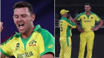 Australia pacer Josh Hazlewood and Aaron Finch Australia pacer Josh Hazlewood and Aaron Finch
