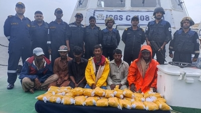 A Pakistani Boat with 6 crew in Indian waters carrying approx 40 kgs of Heroine worth  ₹200 crore was seized off in a joint operation on Wednesday. (ANI)