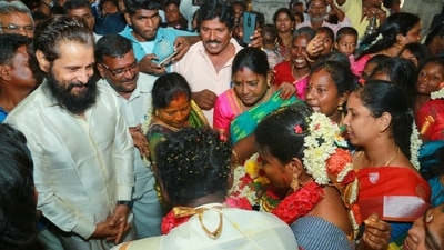 Vikram at Deepak and Varshini's wedding on Monday.