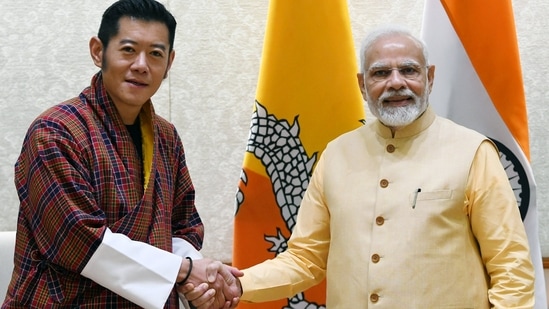 Prime Minister Narendra Modi meets the King of Bhutan, Jigme Khesar Namgyel Wangchuck, in New Delhi.(ANI)