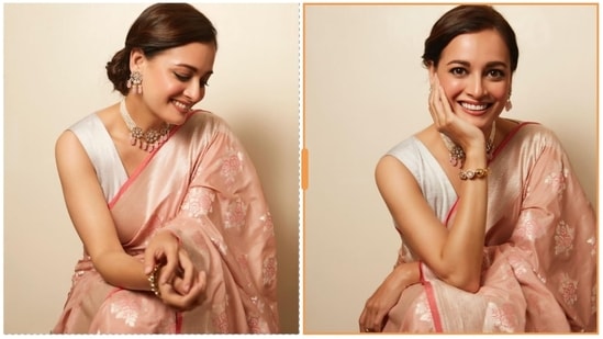 Earlier, Dia Mirza dropped some gorgeous photos of herself in a pastel pink Banarasi saree inspired by 'flaura and fauna.'(Instagram/@diamirzaofficial)