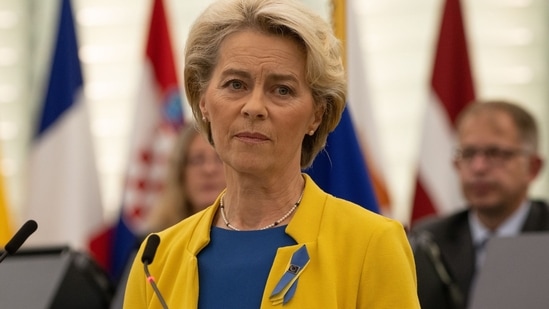 Russia Sanctions: Ursula von der Leyen, president of the European Commission, during a speech.(Bloomberg)