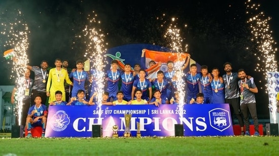 India put up a clinical performance to clinch the SAFF U-17 Championship title(Twitter/@Indian Football ) India put up a clinical performance to clinch the SAFF U-17 Championship title(Twitter/@Indian Football )