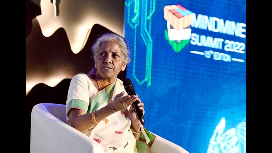 New Delhi, Sep 13 (ANI): Union Finance Minister Nirmala Sitharaman speaks on the 'Post Pandemic: Repurposing India' at the inaugural session of the 15th edition of Mindmine Summit 2022, in New Delhi on Tuesday. (ANI Photo) (Sanjay Sharma) New Delhi, Sep 13 (ANI): Union Finance Minister Nirmala Sitharaman speaks on the 'Post Pandemic: Repurposing India' at the inaugural session of the 15th edition of Mindmine Summit 2022, in New Delhi on Tuesday. (ANI Photo) (Sanjay Sharma)