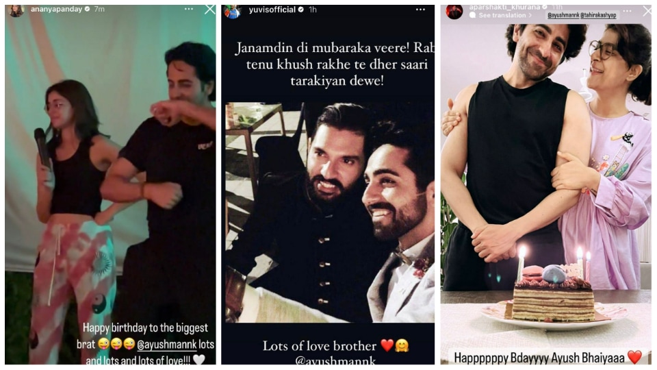 Ananya Panday, Yuvraj Singh and Aparshakti Khurana wished Ayushmann on his birthday via Instagram Stories.&nbsp;
