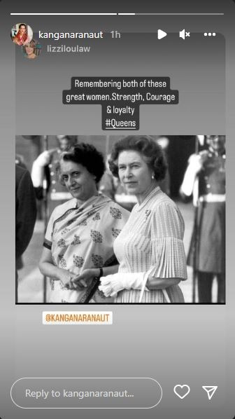 In the photo, Indira Gandhi draped a saree while the queen wore a dress.