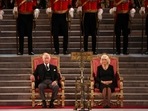 King Charles III and Camilla, the Queen Consort sit, in Westminster Hall.(AP) King Charles III and Camilla, the Queen Consort sit, in Westminster Hall.(AP)