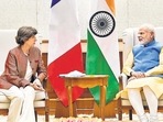 Prime Minister Narendra Modi with French foreign minister Catherine Colonna during a meeting in New Delhi. (PTI) Prime Minister Narendra Modi with French foreign minister Catherine Colonna during a meeting in New Delhi. (PTI)