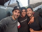 Saqib Ayub (extreme right) with Ranbir Kapoor on Brahmastra's sets. Saqib Ayub (extreme right) with Ranbir Kapoor on Brahmastra's sets.