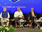 Union Minister for Electronics and Information Technology Ashwini Vaishnaw, Gujarat Chief Minister Bhupendra Patel and Vedanta Chairman Anil Agarwal during an MoU signing ceremony between Vedanta-Foxconn Group and Government of Gujarat for manufacturing semiconductor and display fab in the state in Ahmedabad,(PTI) Union Minister for Electronics and Information Technology Ashwini Vaishnaw, Gujarat Chief Minister Bhupendra Patel and Vedanta Chairman Anil Agarwal during an MoU signing ceremony between Vedanta-Foxconn Group and Government of Gujarat for manufacturing semiconductor and display fab in the state in Ahmedabad,(PTI)