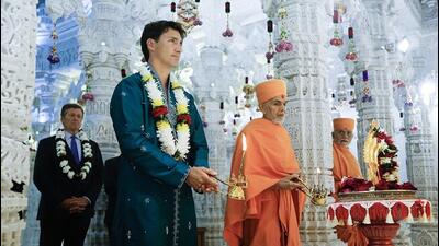Canadian Prime Minister Justin Trudeau at the BAPS Shri Swaminarayan Mandir in Toronto in 2017. (Credit: Canadian PMO)