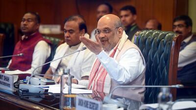 Union home minister Amit Shah with Assam chief minister Himanta Biswa Sarma in New Delhi. (Raj K Raj/HT photo) Union home minister Amit Shah with Assam chief minister Himanta Biswa Sarma in New Delhi. (Raj K Raj/HT photo)