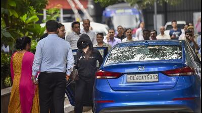 Bollywood actor Nora Fatehi arrives at Economic Offences Wing headquarters in New Delhi for questioning in an extortion case linked to jailed conman Sukesh Chandrashekhar. (PTI) Bollywood actor Nora Fatehi arrives at Economic Offences Wing headquarters in New Delhi for questioning in an extortion case linked to jailed conman Sukesh Chandrashekhar. (PTI)
