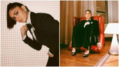 In another set of Instagram photos, Mrunal Thakur stole the limelight as she looked sharp and edgy in this classic black suit for an awards night. (Instagram/@mrunalthakur)