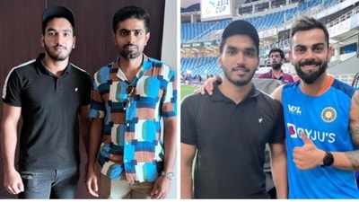 Pakistan's Yousaf shared a post featuring his son posing alongside Kohli and Babar (Twitter @Mohammad Yousuf ) Pakistan's Yousaf shared a post featuring his son posing alongside Kohli and Babar (Twitter @Mohammad Yousuf )