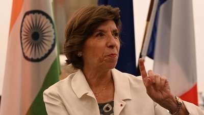French Foreign Minister Catherine Colonna gestures during an interview. (AFP)