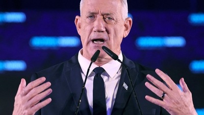 Israeli Defence Minister Benny Gantz speaks during a political rally. (AFP File)