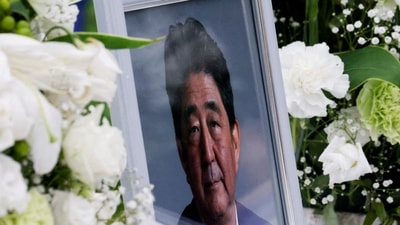Shinzo Abe's state funeral: A picture of late former Japanese Prime Minister Shinzo Abe, who was shot while campaigning for a parliamentary election. (Reuters)