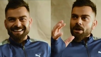 Virat Kohli reacts while explaining popular street cricket slangs (Screengrab) Virat Kohli reacts while explaining popular street cricket slangs (Screengrab)