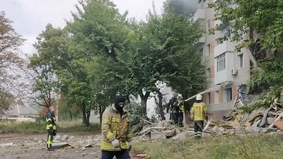 Russia-Ukraine War: Firefighters work at a heavily damaged apartment building, following a strike by Russian forces in Bakhmut, Donetsk region, Ukraine. (Reuters)