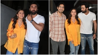 Parents-to-be Alia Bhatt and Ranbir Kapoor rock chic casuals for outing with Brahmastra director Ayan Mukerji (HT Photo/Varinder Chawla) Parents-to-be Alia Bhatt and Ranbir Kapoor rock chic casuals for outing with Brahmastra director Ayan Mukerji (HT Photo/Varinder Chawla)