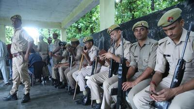 A heavy police force was deployed in the area. (PTI) A heavy police force was deployed in the area. (PTI)