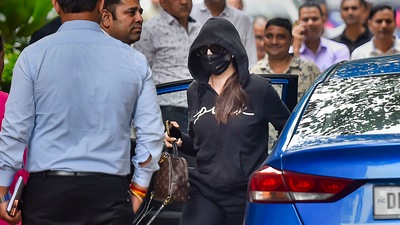 Bollywood actress Nora Fatehi arrives in Economic Offences Wing in an extortion case linked to jailed conman Sukesh Chandrash, in New Delhi, Thursday. (PTI) Bollywood actress Nora Fatehi arrives in Economic Offences Wing in an extortion case linked to jailed conman Sukesh Chandrash, in New Delhi, Thursday. (PTI)