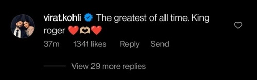 Kohli's incredible 5-word tribute for 'King' Federer's retirement wins hearts! (Instagram) Kohli's incredible 5-word tribute for 'King' Federer's retirement wins hearts! (Instagram)