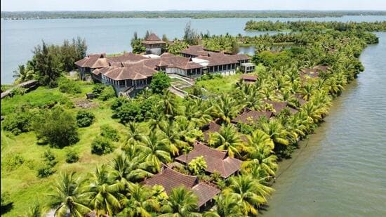 The seven-star private resort has been constructed at Panavalli Island in Kerala’s Alappuzha district in violation of the Coastal Regulations Zone Act. (HT Photo)