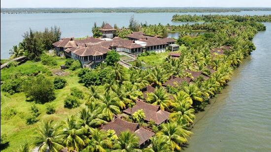 The seven-star private resort has been constructed at Panavalli Island in Kerala’s Alappuzha district in violation of the Coastal Regulations Zone Act. (HT Photo)