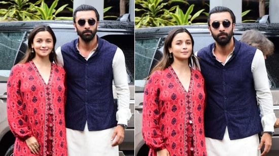 Alia Bhatt and Ranbir Kapoor pose at Kalina airport, Mumbai.