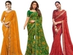 SIRIL sarees in chiffon and georgette fabrics look very appealing. SIRIL sarees in chiffon and georgette fabrics look very appealing.