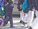 Last month Kesarkar had said that the education department was thinking of adding blank pages to text books for taking down notes, so that children do not need to carry separate notebooks which make their school bags heavy.(Yogendra Kumar/HT file) Last month Kesarkar had said that the education department was thinking of adding blank pages to text books for taking down notes, so that children do not need to carry separate notebooks which make their school bags heavy.(Yogendra Kumar/HT file)