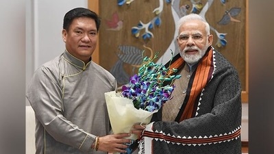 Arunachal Pradesh chief minister Pema Khandu with Prime Minister Narendra Modi. Arunachal Pradesh chief minister Pema Khandu with Prime Minister Narendra Modi.