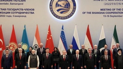 PM Modi along with other world leaders at the SCO Summit.&nbsp; (via REUTERS)